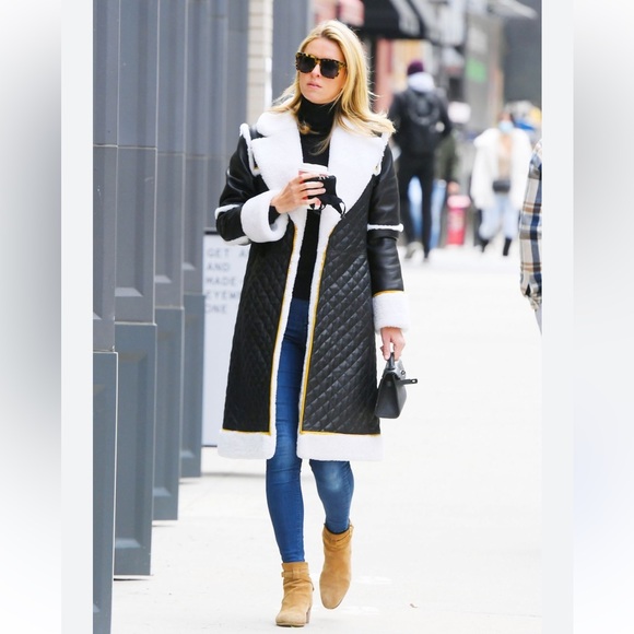 Alice + Olivia Leather shearling midi coat size small - Picture 1 of 8